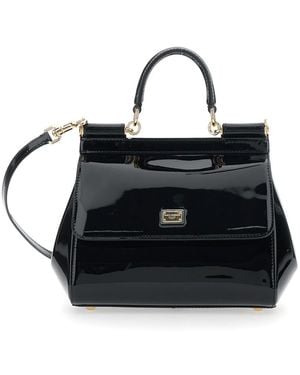 Dolce & Gabbana Sicily Medium Handbag With Adjustable And Removable Shoulder Strap And Logo Plaque On The Front - Black