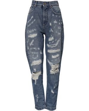 Dolce & Gabbana Blue Tattered High Waist Denim Jeans