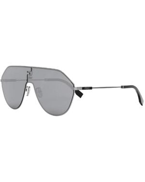 Fendi Sunglasses Aviator Full Rim, Ruthenium Frame And Smoke Mirror Lens Fe40080U12C - Gray
