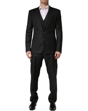 Dolce & Gabbana Wool Slim Fit Formal 3 Piece Suit Virgin - Black