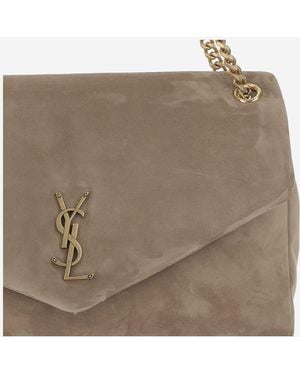 Saint Laurent Calypso Large Suede Bag Calfskin Shoulder - Natural