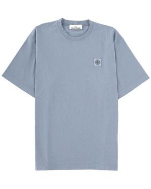 Stone Island T-Shirt With Logo Patch Cotton T-Shirts - Blue