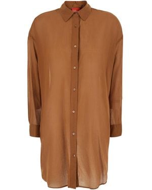 ..,merci Long Shirt C400Rust With Classic Collar And Sleeves Cotton For Blouses - Brown