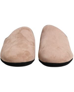 Dolce & Gabbana Capra Suede Slides Flat Slipper Shoes Leather - Natural