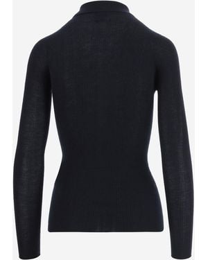 Sa Su Phi Knitted Polo Shirt Dark Cashmere Tops - Blue