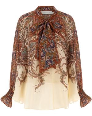 Zimmermann Rhiannon Tie Neck Blouse - Brown
