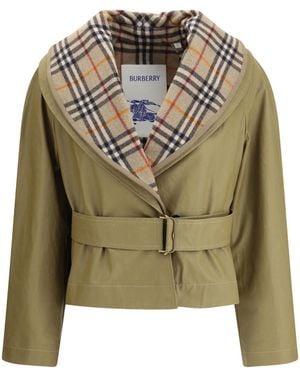 Burberry Cropped Cotton Jacket With Check Quilting - Green