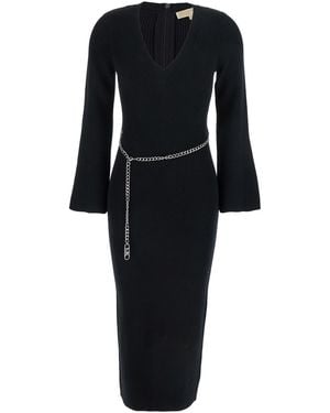MICHAEL Michael Kors Dress With Chain Belt And Logo Plaque - Black