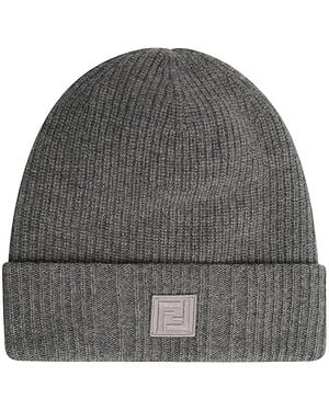 Fendi Beanie Wool And Cashmere Hat - Grey