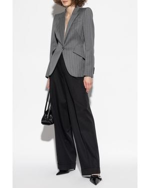 McQueen Wool Blazer With Herringbone Pattern - Gray