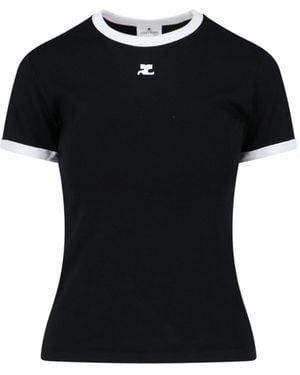 Courreges Logo Cotton T-Shirt - Black