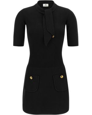 Elisabetta Franchi Ribbed Knit With Scarf Detail Dress - Black