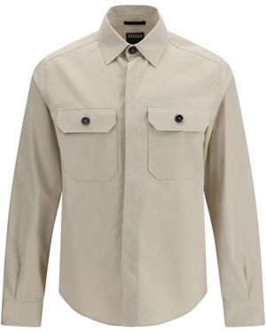 ZEGNA Linen Wool And Silk Shirt Jacket - Gray