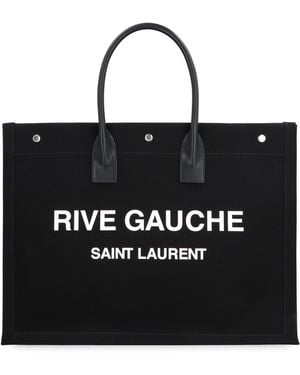 Saint Laurent Rive Gauche Canvas Tote Leather; Cotton; Linen Bags - Black