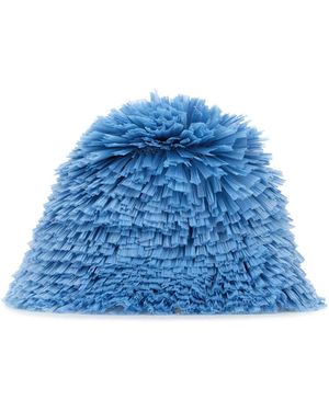 Prada Embellished Raffia Bucket Hat - Blue