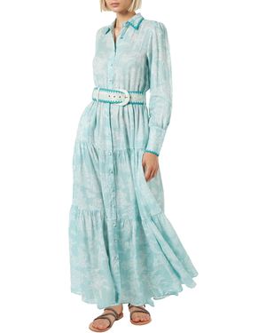 MC2 Saint Barth Marbella Linen Long Dress With Jungle Print - Blue