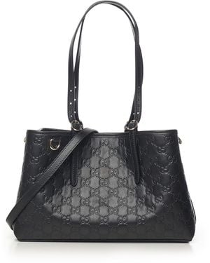 Gucci Medium Gg Emblem Leather Tote Bag - Black