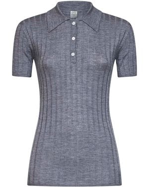 TOTEME Polo Shirt Melange Cashmere-Silk Tops - Blue