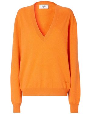 Fendi V-Neck Sweater - Orange