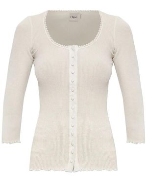 Chloé Ribbed Fitted Top - White