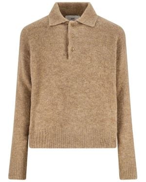 Ami Paris Alpaca Blend Polo Shirt - Natural