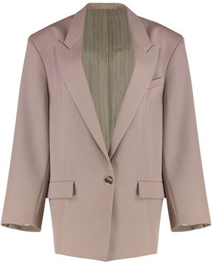 The Attico Single-Breasted Virgin Wool Jacket Blazers - Brown