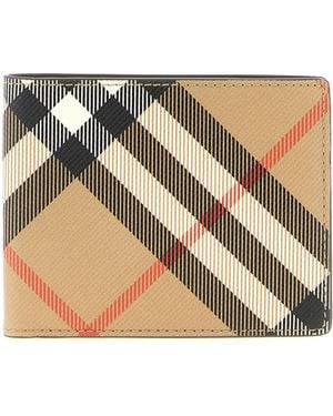 Burberry Check Wallet Polyurethane Polyester Cotton Wallets, Card Holders - Brown