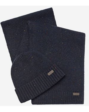 Barbour Hat And Scarf Set Carlton Fleck Acrylic - Blue