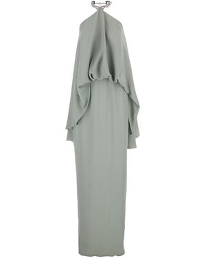 Taller Marmo Long Dress Cyclades With Crystal Choker On The Neck Faded Cady Crepe For Acetate Viscose - Gray