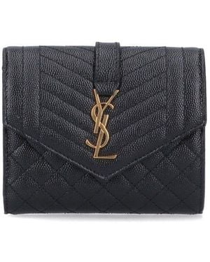Saint Laurent Monogram Compact Tri-Fold Wallet - Black