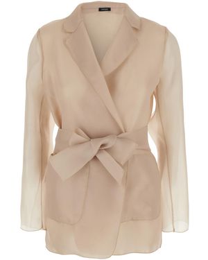 Le Plain Technical Fabric Jacket With Notched Revers And Waist Tie For Polyester Blazers - Natural