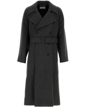 Saint Laurent Charcoal Cashmere Coat - Black