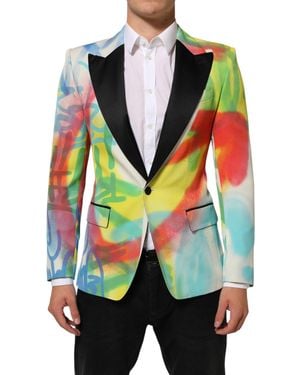 Dolce & Gabbana Graffiti Sicilia 1 Button Suit Blazer Pl+Se+Wo - Green
