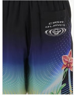 CASABLANCA Shorts, Silk Graphic Print - Blue