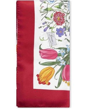 Gucci Off- And Printed Silk Twill Scarf - Red