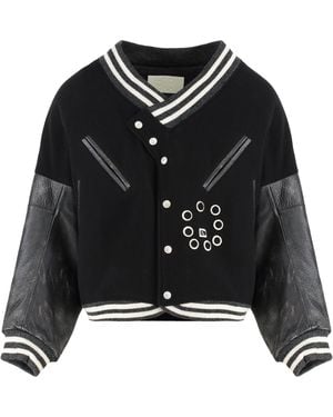 EZR Ezr Varsity Leather-Trim Cotton Bomber Jacket - Black