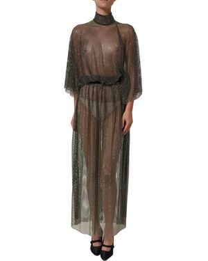 Dolce & Gabbana Rhinestone Mesh Turtleneck Maxi Dress Polyester - Black