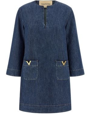 Valentino Garavani V- Embellished Denim Dress - Blue