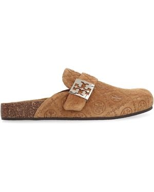 Tory Burch Mules Suede Chamois Slippers - Brown