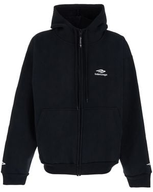 Balenciaga Zip Hoodie Cotton Sweatshirts - Blue