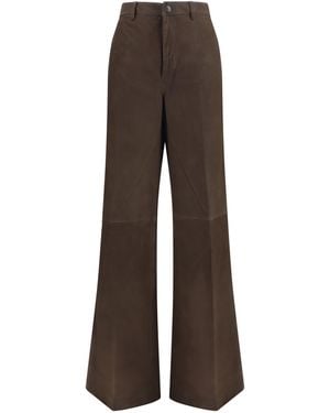 Rick Owens Wide-Leg Suede Trousers Calf Leather Bos Taurus - Brown