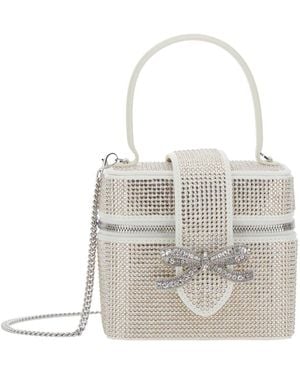 Self-Portrait Champagne Satin Rhinestone Vanity Case - White