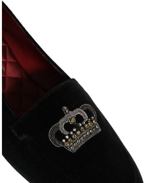 Dolce & Gabbana Crown Embellished Dress Loafers Shoes Leather - Black