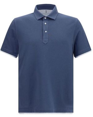 Brunello Cucinelli Blue Cotton Polo Shirt