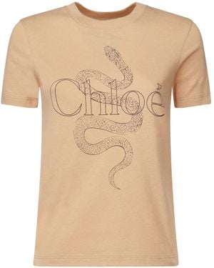 Chloé T-Shirt With Logo - Natural