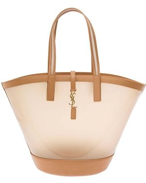 Saint Laurent Panier Medium Tote Bag With Cassandre - Natural