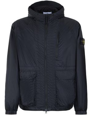 Stone Island Light Jacket Hooded Polyamide Raincoats - Blue