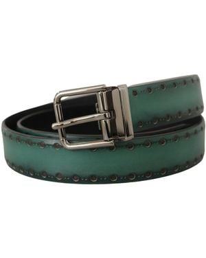 Dolce & Gabbana Giotto Leather Metal Buckle Belt - Green