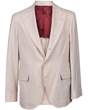 Brunello Cucinelli Sand Cashmere Blend Three-Button Blazer - Multicolour