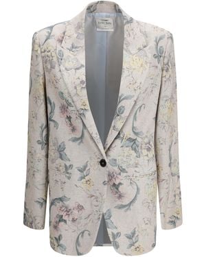 forte_forte Peonia My Love Motif Hopsack Linen-Blend Jacket Viscose; Linen - Grey